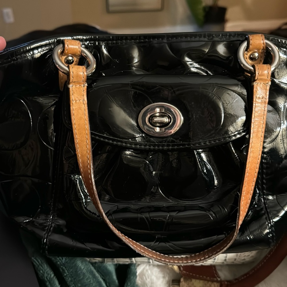 Coach black patent leather purse